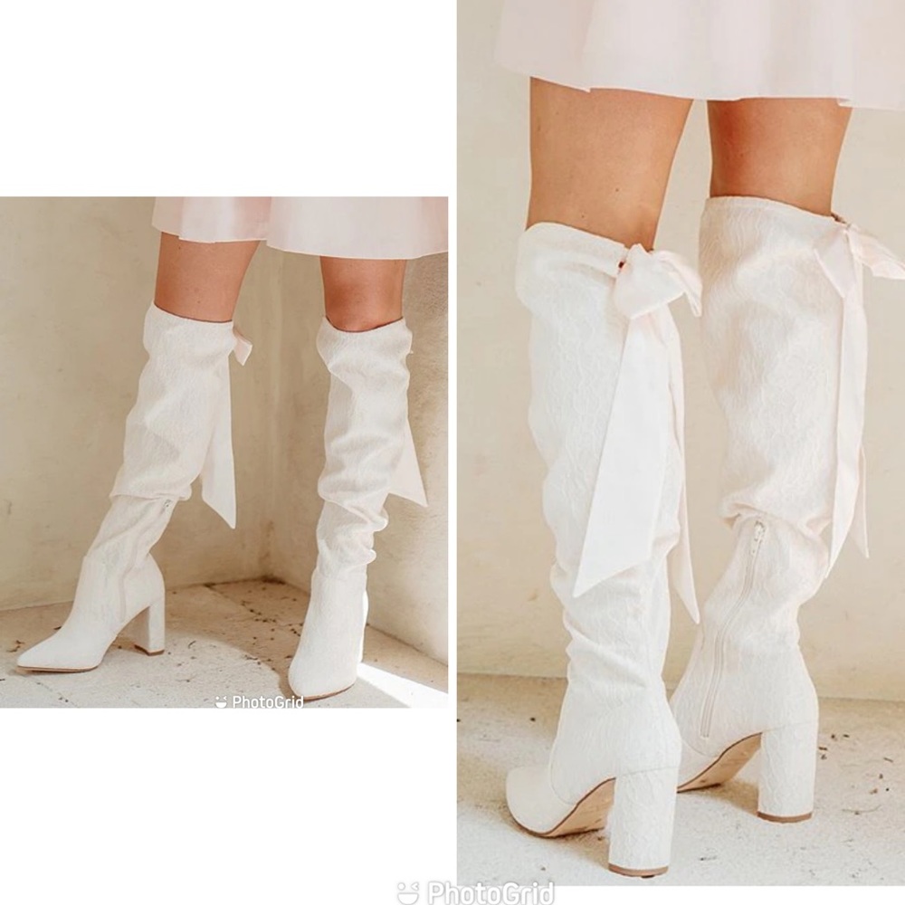 Nicola Bathie White Heeled Boots with Ribbon